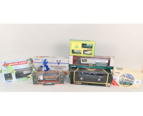 Four Corgi models, Dads Army, MGF, Routemasters in Exile etc