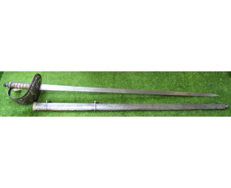 A Victorian Scottish '1857 model' Field Officers sword and scabbard, etched blade to the Royal Scots 'Lothian Regiment' also 