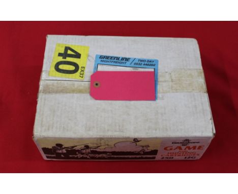 An unopened outer carton containing two hundred and fifty 12 bore gamebore 'super game' cartridges, this item can only be pur