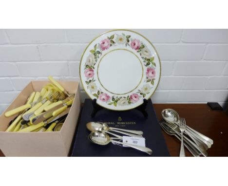 A quantity of silver plates and ivorine handled flat wares to include fish knives and forks, butter knives, etc. together wit