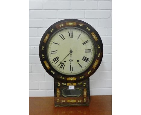A rosewood and mother-of-pearl inlaid wall clock the circular dial with Roman numerals, 60 x 45cm