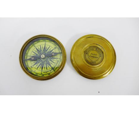 Stanley brass cased pocket compass, 8cm diameter 