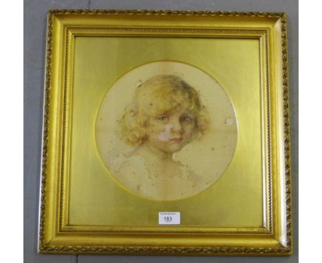 Watercolour portrait of a Boy in an especially good gilt frame, 47cm x 47cm 