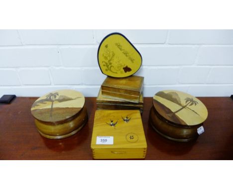 A collection of wooden trinket boxes to include Sorrento etc. (6) 