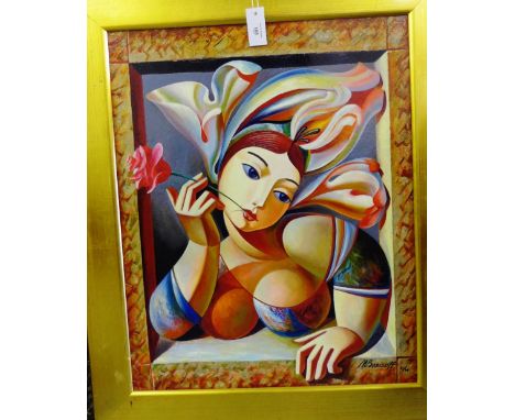 Borisoff Female Abstract Giclee print on canvas in a gilt wood frame, 78cm x 92cm 