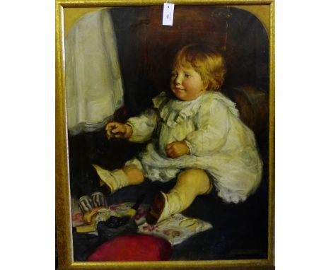 Herbert C Allen Portrait of a Child with Toys Oil-on-Canvas Signed bottom right, in a gilt frame,  70cm x 90cm