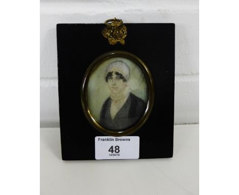 A 19th century portrait miniature of Mary Coverdale, in ebonised frame, 10 x 12 cm 
