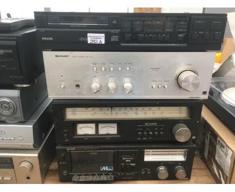 A PHILIPS CD PLAYER, SHARPS AMPLIFIER, RADIO DECK AND CASSETTE DECK 