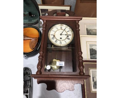A MAHOGANY CASED WM WIDDOP  WESTMINSTER CHIMING WALL CLOCK WITH BRASS FACE AND ENAMEL DIAL 