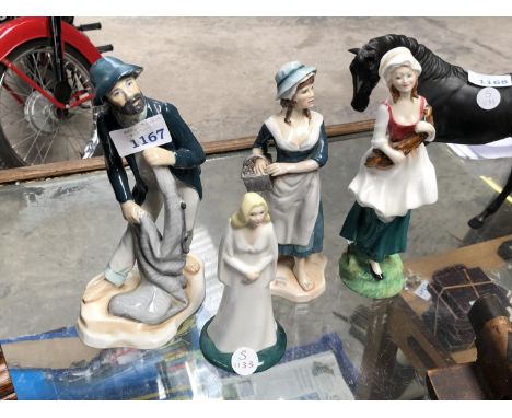 FOUR CERAMIC FIGURES - A PAIR OF 'WELSH CREST', ROYAL DOULTON 'GALADRIEL' HN2915 (SECOND) &amp; ROYAL DOULTON 'LIZZIE' HN2749