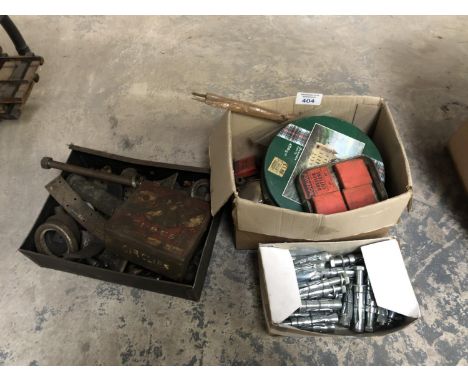 THREE BOXES OF ITEMS - CIRCLIPS, PISTON RINGS, BANJOS FOR FUEL LINES ETC 