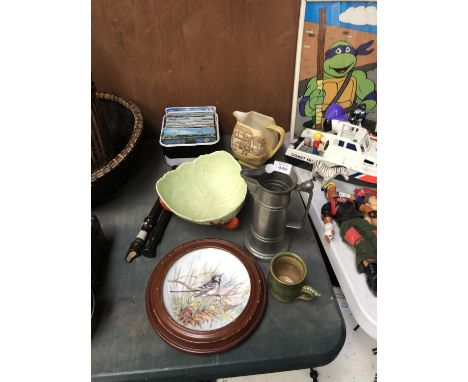 VARIOUS ITEMS - A CARLTONWARE LOBSTER BOWL, TWO RECORDERS, POSTCARDS ETC 