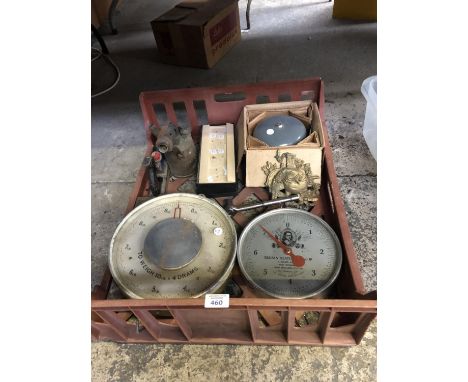 A MIXED GROUP OF VINTAGE ITEMS TO INCLUDE CURLING STONE, SCALES ETC 