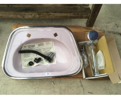 A BOXED STEELYNE RANGE LILAC VANITY BASIN WITH A BOXED SHOWER HEAD 