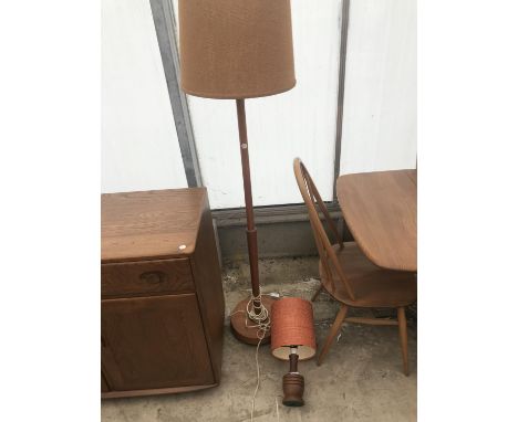 A TEAK STANDARD LAMP AND TABLE LAMP 