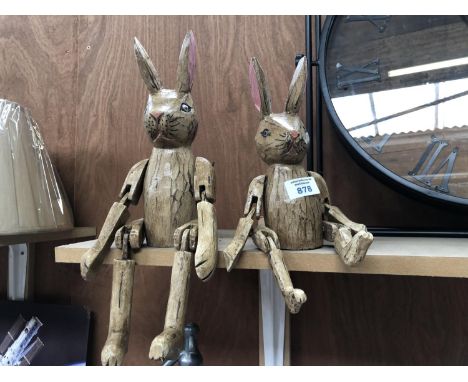 TWO WOODEN SHELF PUPPET RABBIT MODELS 