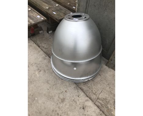 FOUR INDUSTRIAL ALUMINIUM LAMP SHADES 