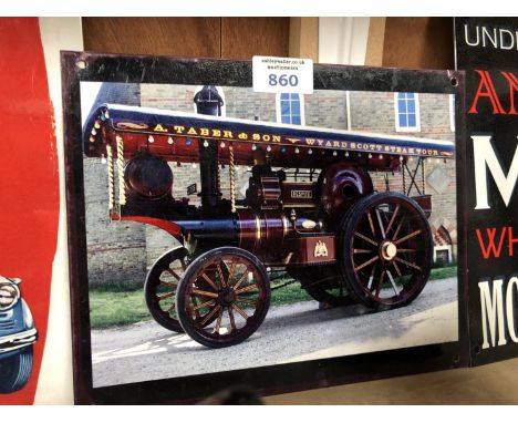 A STEAM ENGINE METAL SIGN 
