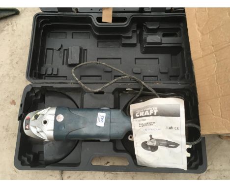 A POWERCRAFT PAG-230/2100K ANGLE GRINDER IN CASE WITH INSTRUCTION MANUAL IN WORKING ORDER 