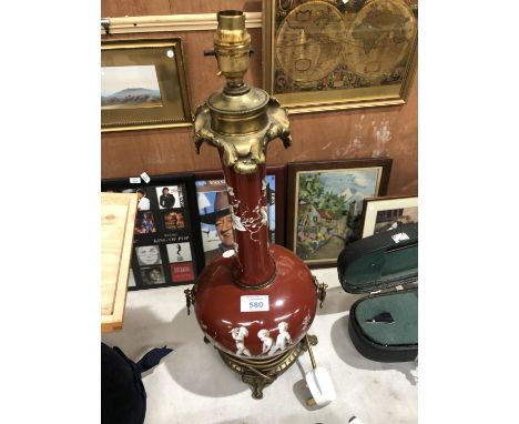 A PATE SUR PATE NEO CLASSICAL SYLE CERAMIC TABLE LAMP WITH METAL MOUNTS (SOLD ELECTRICALLY UNTESTED) 