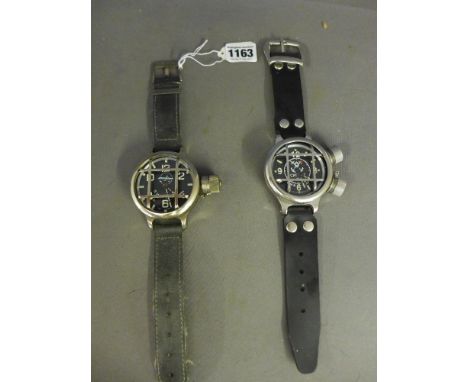 Two Russian Divers watches - both manual wind, protected faces - with black enamel dial with luminous hands - Diameter 75 mm 