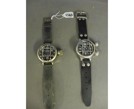 Two Russian Divers watches - both manual wind, protected faces - with black enamel dial with luminous hands - Diameter 75 mm 