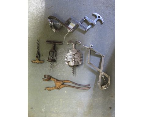 Three steel scissor action corkscrews including a Zig Zag - Deal and un-named example, a Steel Ball Race corkscrew similar to