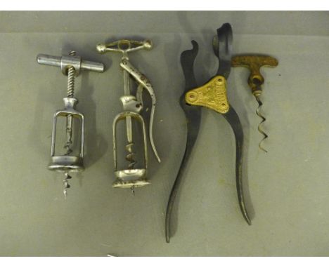 A Lund patent single lever two part corkscrew, marked Lund Patentee 24 Fleet Street and 57 Cornhill, London - also a nickel p