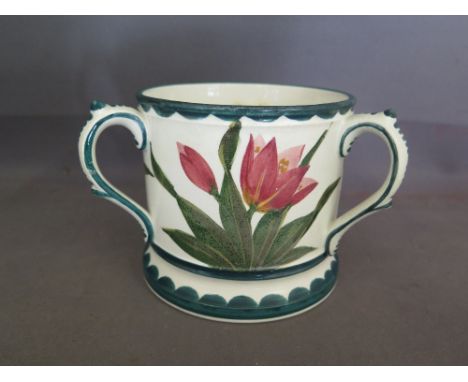 An early 20th century Wemyss Ware pottery Tyg decorated with red tulips - impressed to base R H & S WEMYSS WARE and printed r