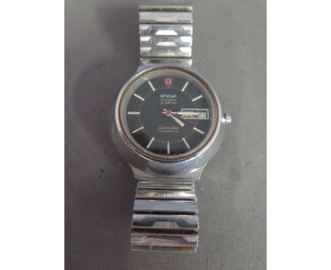 A Gents Omega Seamaster Chronometer Electronic  F3000 HZ - stainless steel deep case black face with silvered baton markers a