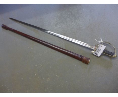 A George V Rifle Brigade Officers sword with brown leather scabbard 
Condition report: Overall good condition for age and usa