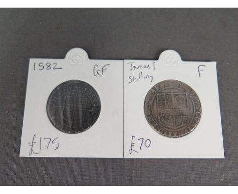 A James 1st silver Shilling nice grade, good portrait and a 1582 Elizabeth silver sixpence