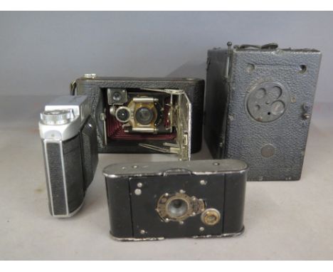 A collection of four camera's to include Kodak no. 3 model F folding camera with two Pistons and a Clincher no. 2 camera by W