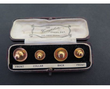 A gentlemans set of dress studs - Stamped 9ct - Weight approx 2.3gms
Condition Report - Good - With light surface dents, tarn