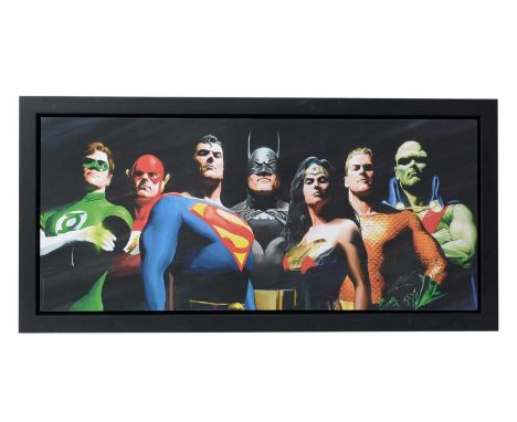 After Alex Ross (American, b.1970) "Original Seven", signed, limited-edition giclee print on canvas, 12/195, 51 x 117cms, in 