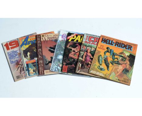 The Crime Machine Magazine, by Skywald, No. 2; Hell-Rider Magazine, by Skywald, No.2; Pantha Magazine, by Warren, No. 8; The 