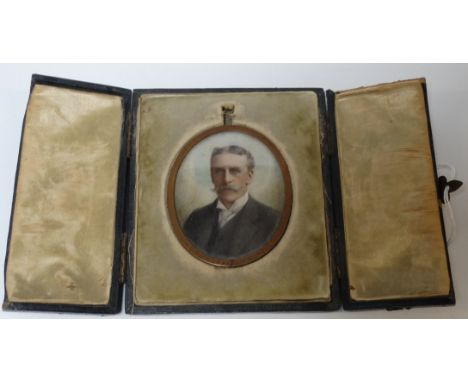 LEATHER CASED PORTRAIT MINIATURE OF FREDERICK HAMLYN 1846-1904
