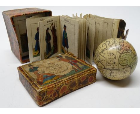 CARL JOHANN SIGMUND BAUER THE EARTH &amp; ITS INHABITANTS POCKET TERRESTRIAL GLOBE 2'DIA &amp; FOLDING 28 ENGRAVED CARDS OF P