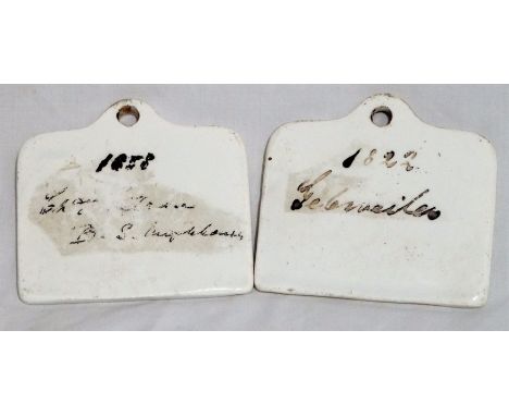 2 GEORGIAN CERAMIC WINE BIN LABELS 