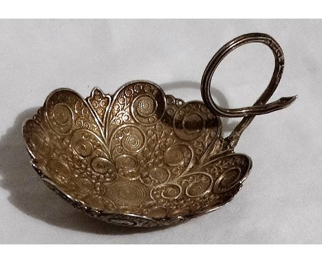 GEORGIAN SILVER LEAF FORM CADDY SPOON WITH FILIGREE STYLE DECOR TAYLOR & PERRY BIRMINGHAM 