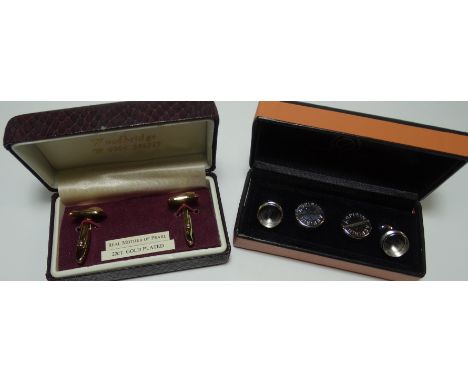 2 PRS CUFFLINKS SIMON CARTER 22CT GOLD PLATED/MOP & BOXED CUFFLINKS ASPRIN 