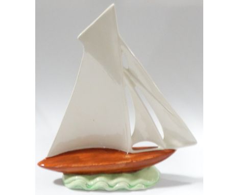 SHORTER HAND PAINTED CERAMIC YATCH 9 3/4' 