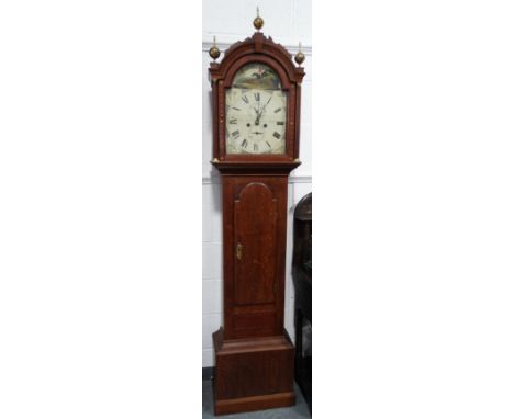 OAK LONGCASE CLOCK WITH FUSEE MOVEMENT HUNTSCENE PAINTED FACE DIAL JOHN PADBURY BISHOP WALTHAM 