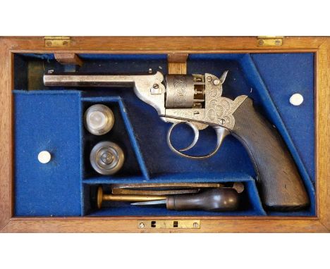 Fagard 200 bore percussion revolver, serial number 3618, 3.5inch octagonal sighted barrel, engraved Fagard NG, six shot cylin