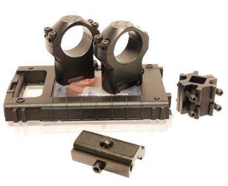 Boxed set of Tier One Picatinny Ringset 30mm, with spirit level, also a Picatinny bipod mount and a one other set of mounts. 