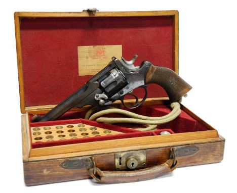 Deactivated cased Webley, Army and Navy W.G. Army model .455 revolver, serial number 13511, 6inch sighted barrel, the top str