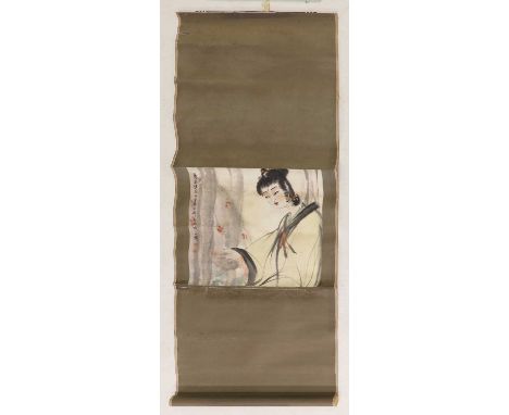 A Chinese hanging scroll,20th century, of a lady, inscribed with the signature and artist's seals of Fu Baoshi (1904-1965), i