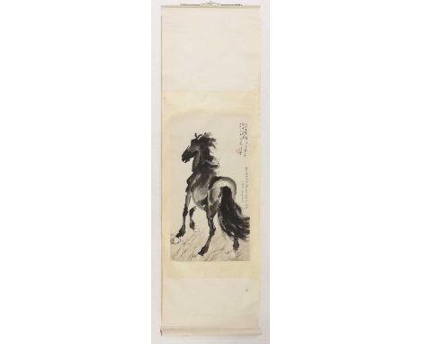 A Chinese hanging scroll,20th century, painted with a horse, dated with a dedication, signature and an artist's seal of Xu Be