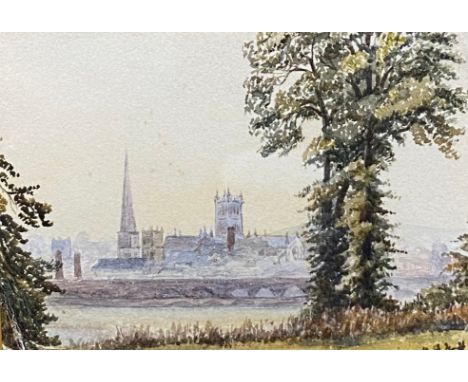 A 19th century miniature watercolour, Worcester Cathedral, signed H Hoff, label with inscription to the reverse. Framed and g