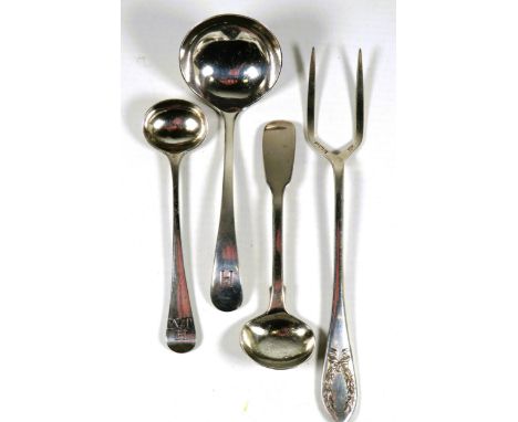 Mixed Antique Silver lot to include Georgian Spoons plus other spoon and pickle fork. See photos for full description. Total 